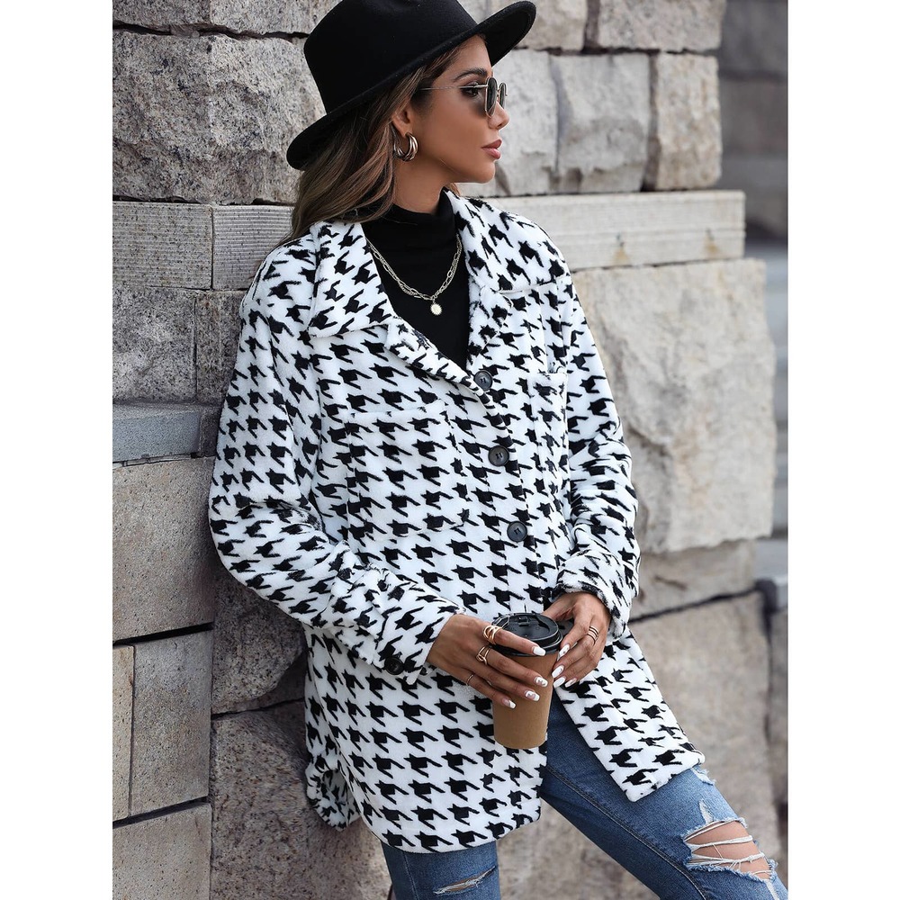 Houndstooth Side Slit Jacket with Breast Pockets